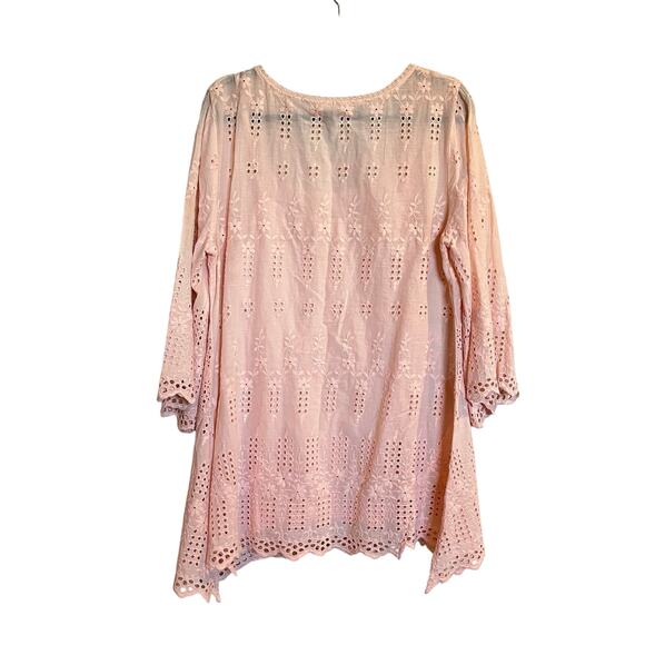 Sundance Tunic Top Pink Peach Eyelet Lace Floral Shirt Sharkbite Hem Size Large - Picture 2 of 4